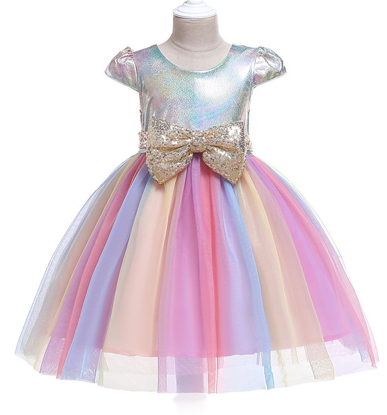 Foreign Trade Child Dress Girl Rainbow Dress Bright Sheet Butterfly Knot Child Princess Dress Children Princess Dress dress 61 Dress