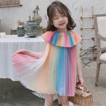 Girls rainbow skirt pleated skirt dress gradient princess skirt 19 summer new foreign trade childrens clothing 3-8 years old