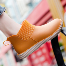 Day Series Rain Shoes Woman LOW HELP WATERPROOF SHOES PLUS SUEDE INTEGRATED FORMING NON-SLIP SOLE WORKING RUBBER SHOES STYLISH STYLE RAIN SHOES