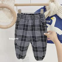 Korean childrens clothing 2020 winter explosions children plus velvet grid pants Boys Girls padded pants baby pants