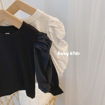 2021 Spring New Children Joker Fashion Cotton Bubble Sleeve Top Girls foreign-style base shirt baby T-shirt