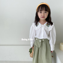 3-4-5-6 years old girl set lace embroidery shirt 2020 Autumn new girl baby skirt two-piece set