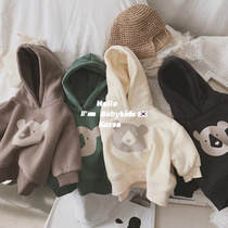 2022 Winter new male and female children cute little bear printed blouses Korean version baby plus suede thick and warm weaters