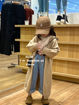 Childrens clothing 2022 autumn and winter girls Lazy Wind Suit Woman baby Even cap Long style sweater jacket jeans Two sets