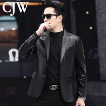 Haining genuine leather suit mens goat leather lapel slim leather jacket mens leather suit thin leather jacket casual jacket