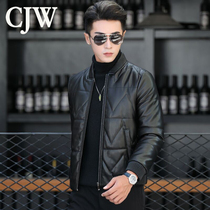 2022 new leather down jacket Haining leather jacket slim sheepskin tide short leather jacket baseball jacket men