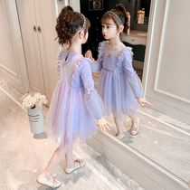 Girls' dress spring dress 2023 new foreign-style girl dress spring and autumn children's net gauze ice snow princess skirt