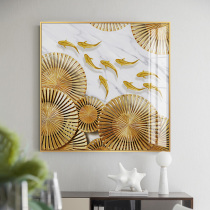 Nine Fish Dorfüngen Guan Decoration Painting Golden Atmosphere Restaurant Hanging Painting Light Extravagant Abstract Nine Fish Figure Square Crystal Porcelain Painting