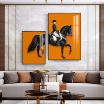 Knight style European living room decoration painting two-part combination restaurant hanging painting British light luxury wall mural Big Black Horse