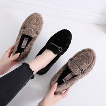 Gross Fur Shoes Women Winter Old Beijing Cloth Shoes Women Shoes Gush Warm Cotton Shoes Flat Bottom One Foot foot Lazy Pregnant Women Bean Bean Shoes