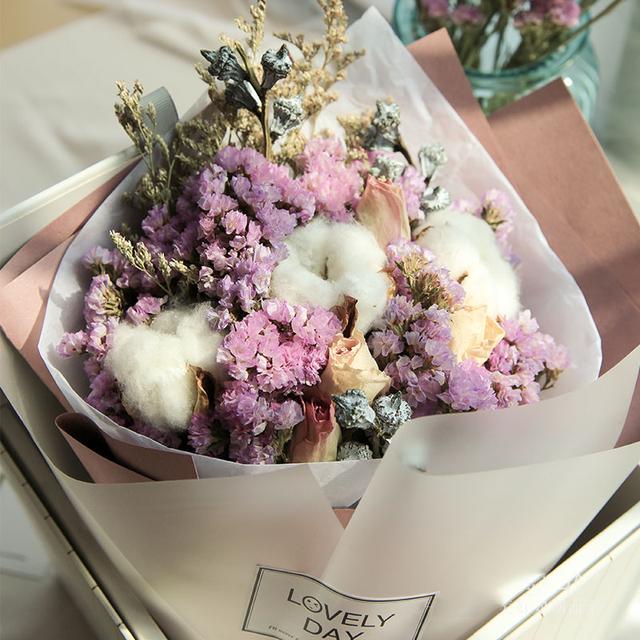 韩束干花花束礼盒棉花球勿忘我生日礼物七夕