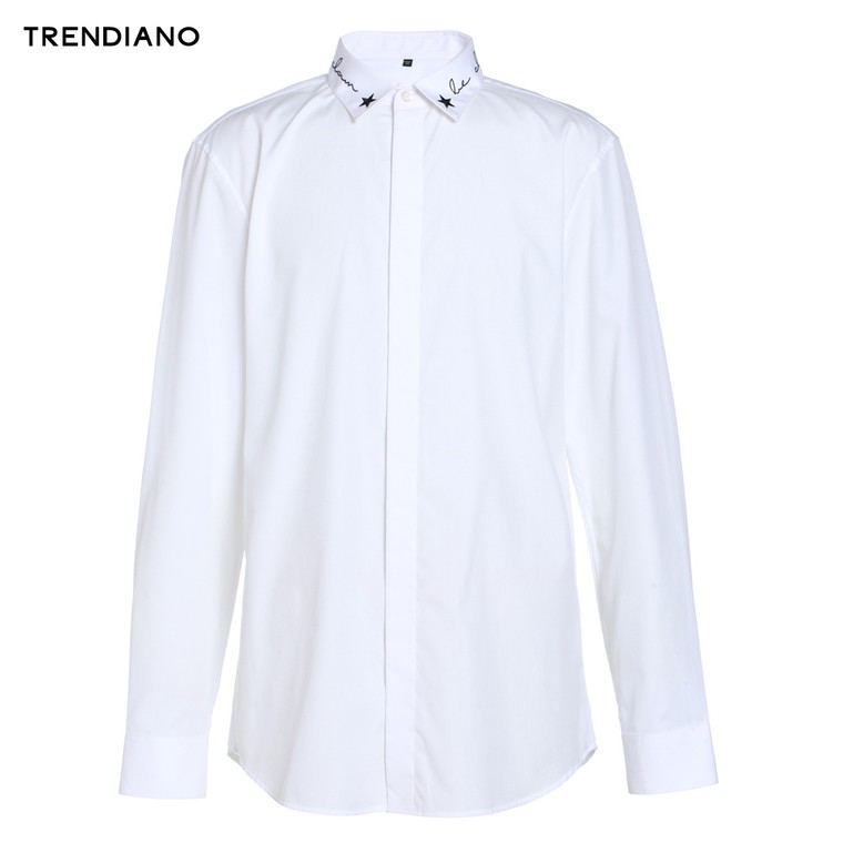 TRENDIANO新2015男装冬装潮休闲纯棉刺绣长袖衬衫衬衣3154012810