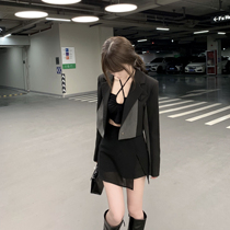 CHICYOU black and gray color long sleeve short style small suit wild casual jacket 2021 autumn new top women