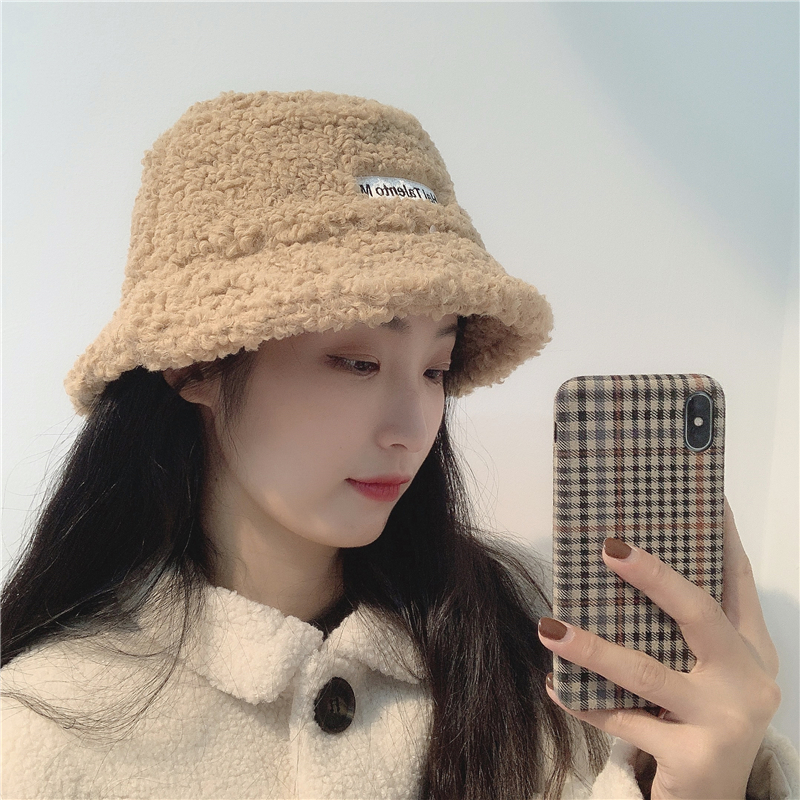 Korea (designer) Sandro Tarpin lamb wool letter embroidery fisherman hat couple plush basin hat