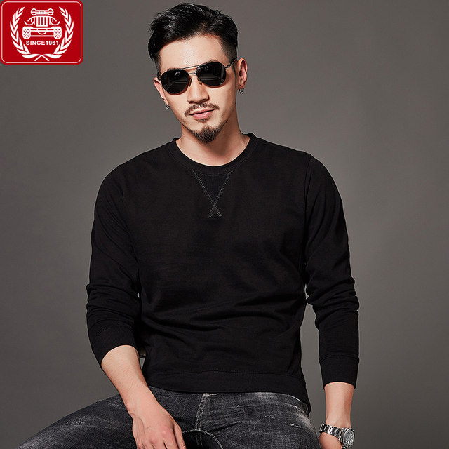Battlefield Jipu plus cashmere sweater men's long-sleeved T-shirt round neck loose autumn and winter bottoming shirt hooded clothes tide Battlefield Jipu plus cashmere sweater men's long-sleeved T-shirt round neck loose autumn and winter bottoming shirt hooded clothes tide