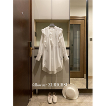 zurich home waves slow method wind hollow embroidery wooden ear profile stand collar white shirt dress