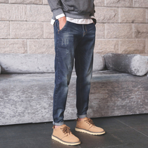 Tide Cards Men Straight Silo Plus Suede Thickened Jeans Loose Little Feet Casual Pants Fall Guy Solid Trousers Subtidal