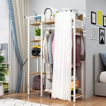 Simple curtain bedroom floor-to-ceiling hanger wrought iron creative multi-functional coat rack dust-proof wardrobe storage home