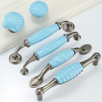 Blue ceramic handle Cabinet door handle Wardrobe drawer handle Single hole modern simple pastoral shoe cabinet door handle