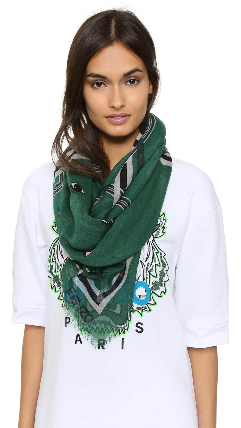 美国直邮kenzo/高田贤三 s096p 女围巾丝巾绿色个性印花时尚