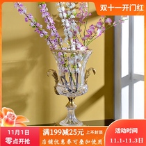 European-style crystal with copper round desktop tall foot vase flower set American high-end living room porch home furnishings