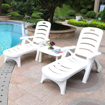 Outdoor bed Beach Sunbathing pool lounge folding bed plastic outdoor lounge chair Hotel swimming pool lunch break