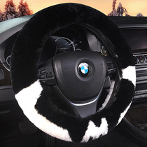 Winter pure wool car steering wheel cover leather wool integrated men and women short plush winter warm wool handle cover