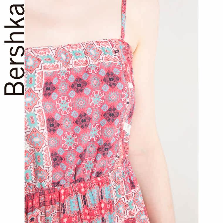 Bershka BSK 背部蝴蝶结印花长连衣裙 05486962