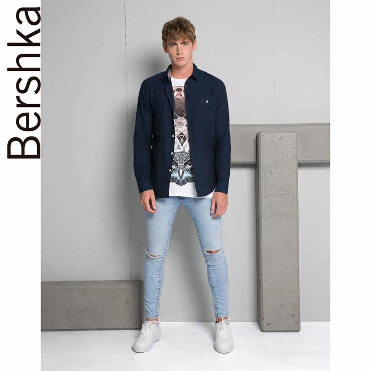 Bershka 天鹅绒纯色衬衫 05906242