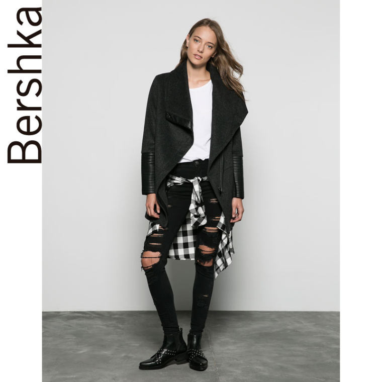 Bershka Bershka 人造革装饰羊毛大衣 06318405