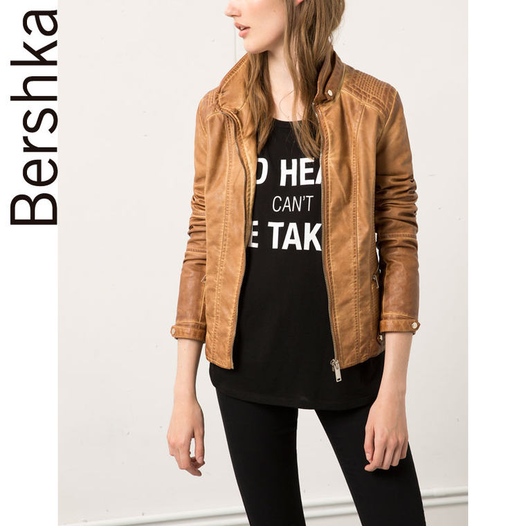 Bershka Bershka 原价479 领口皮草装饰人造革外套 06313109