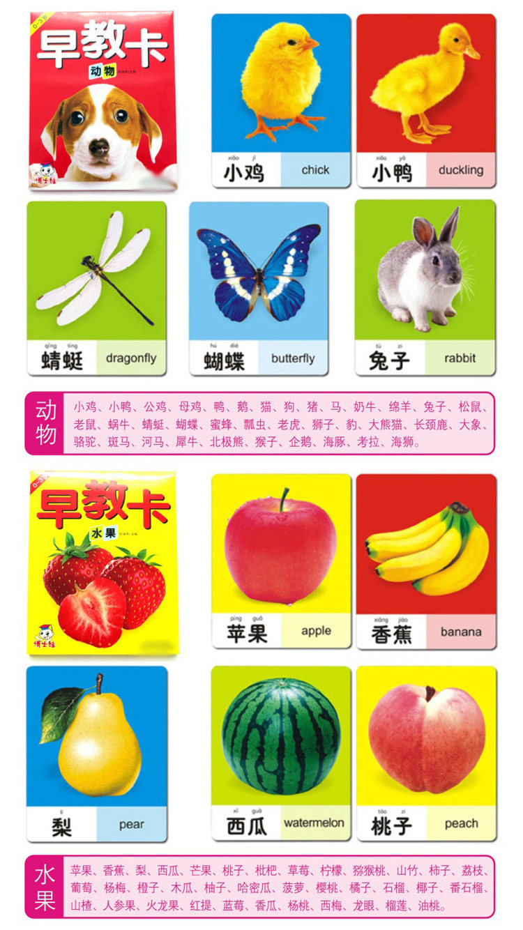 撕不烂早教卡片宝宝玩具儿童学习看图水果卡启蒙认知书益智识字卡