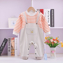 2021 autumn long-sleeved one-piece cotton false strap autumn-year-old baby fake two autumn infant clothes