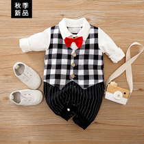 Spring and autumn season one-piece male baby 100-day feast Ha clothing climbing clothing Full moon 100-day-old clothes Newborn baby clothes