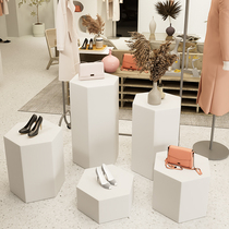 Internet Red Hexagon Display Bench Soft Dress Shop Window Decoration Floor High And Low Profiled Art Model Booth