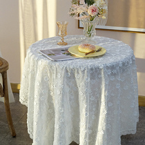 French Lightweight 100% Cotton White Lace Tablecloth ins Style Small Round Table Cover Premium Nordic Tablecloth Tea Tablecloth