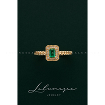 The Moon is a sea · River Seine · Italian craft 18K gold emerald diamond square ring