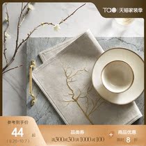 Tao home Gold Tree linen embroidered placematte table flag American Western food tablecloth bowl mat coaster decorative table mat