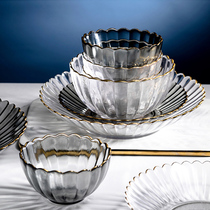 Transparent glass bowl salad bowl large vegetable fruit bowl home eating dessert bowl dish personality creative tableware