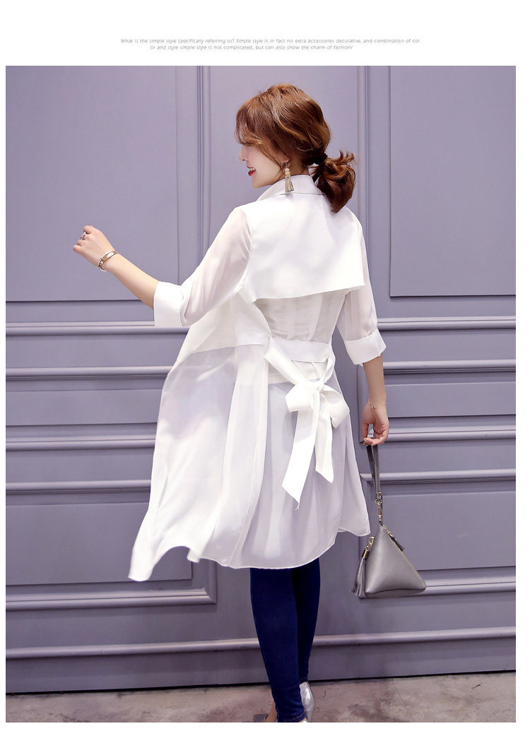 6068#新款韩版西装领中长款欧根纱七分袖薄款防晒雪纺风衣外套女