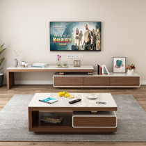 Nordic modern simple living room coffee table Telescopic TV cabinet combination Tempered glass storage cabinet Walnut furniture
