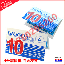 British THERMAX original 10-grid A temperature sensing test strip thermal test strip color change thermometer label
