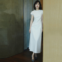 2021 Spring and summer new high - end fine white dress female long - shape skirt and thin - coloured elegant dress