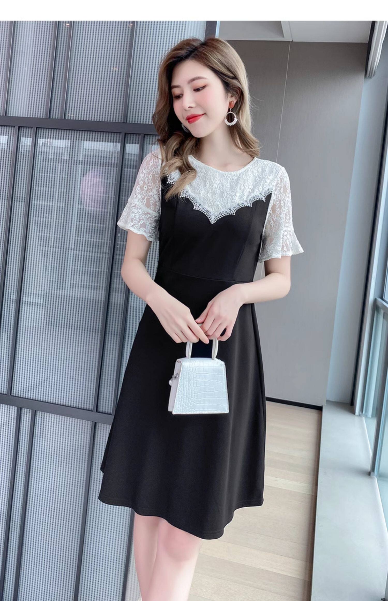 奢姿大码女装2025夏季新款胖mm显瘦蕾丝拼接高冷范十足气质连衣裙