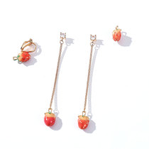 Korean personality wild femininity drop earrings Simple and fresh no ear pierced ear clip fashion stud earrings cute strawberry earrings