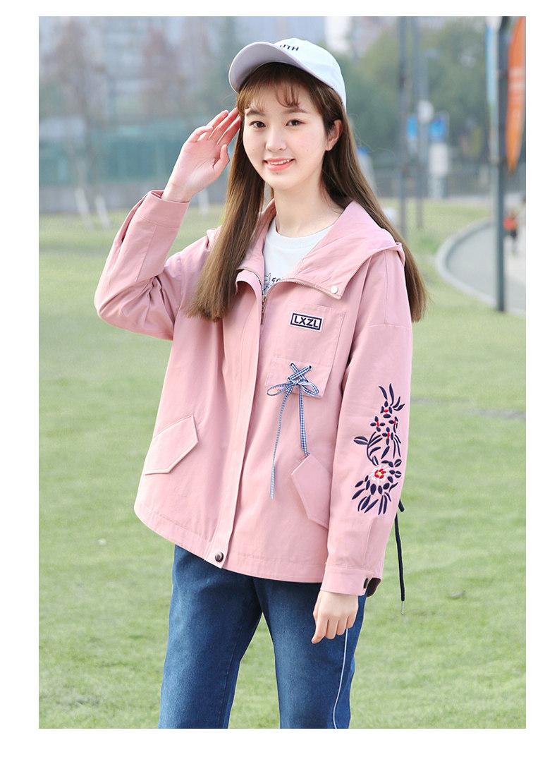 2018春秋新款少女韩版风衣中长款初中学生春装宽松bf短外套学院风