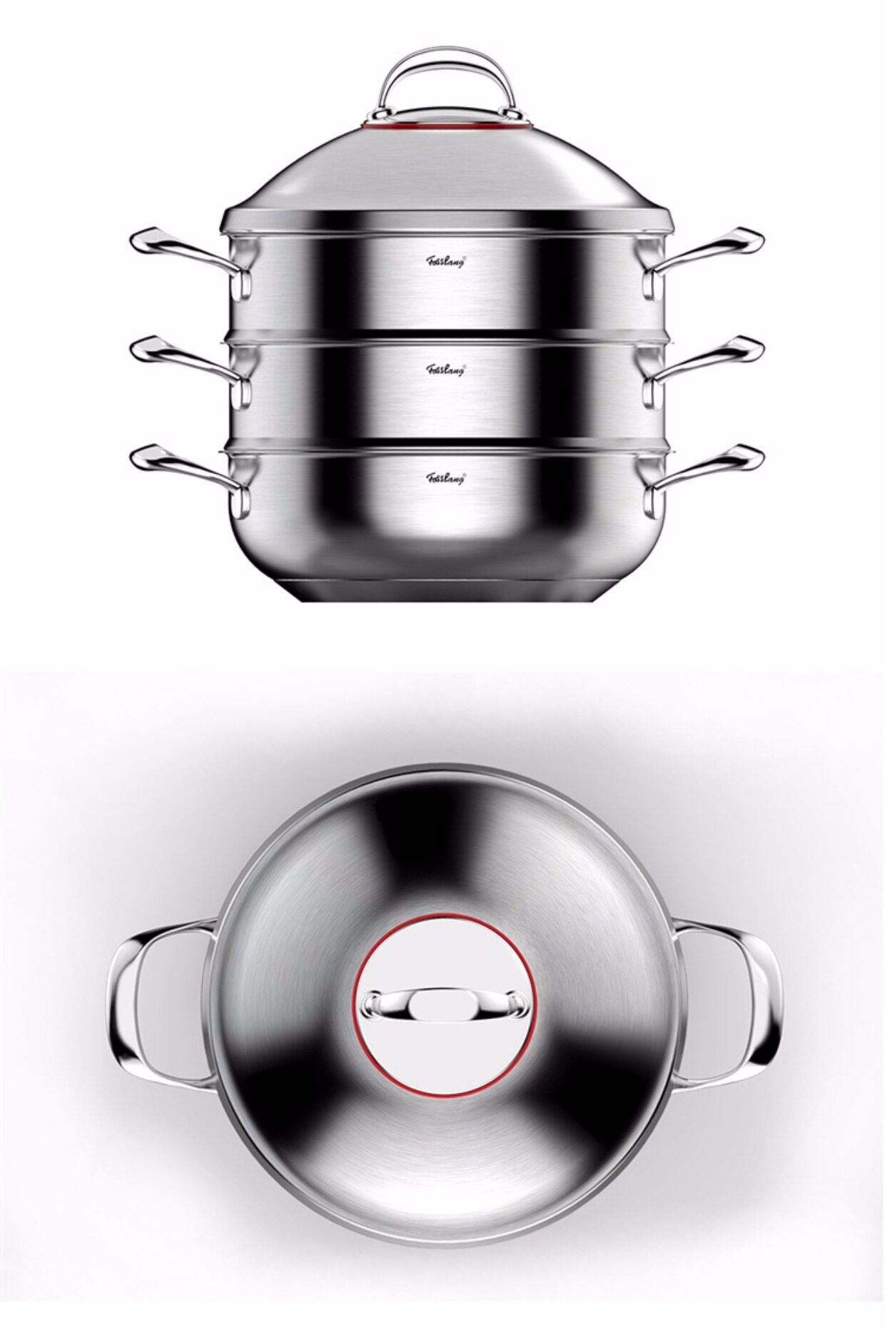 德国进口18/10超304不锈钢蒸锅蒸笼炒锅边炉锅煎锅两层套锅30cm_7折