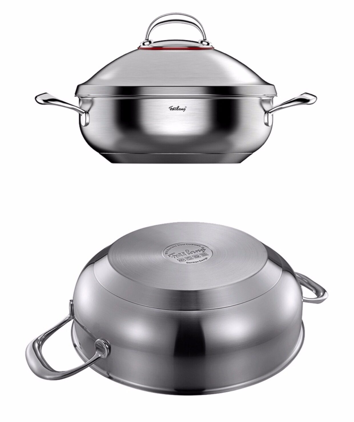 德国进口18/10超304不锈钢蒸锅蒸笼炒锅边炉锅煎锅两层套锅30cm_7折