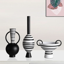 Modern minimalist vase home decoration black and white stripe art geometric flower living room model room dining room ornaments