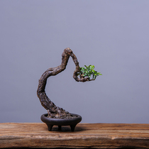 Creative simulation green plant bonsai ceramic base ornaments living room porch new Chinese Zen decoration small potted plants